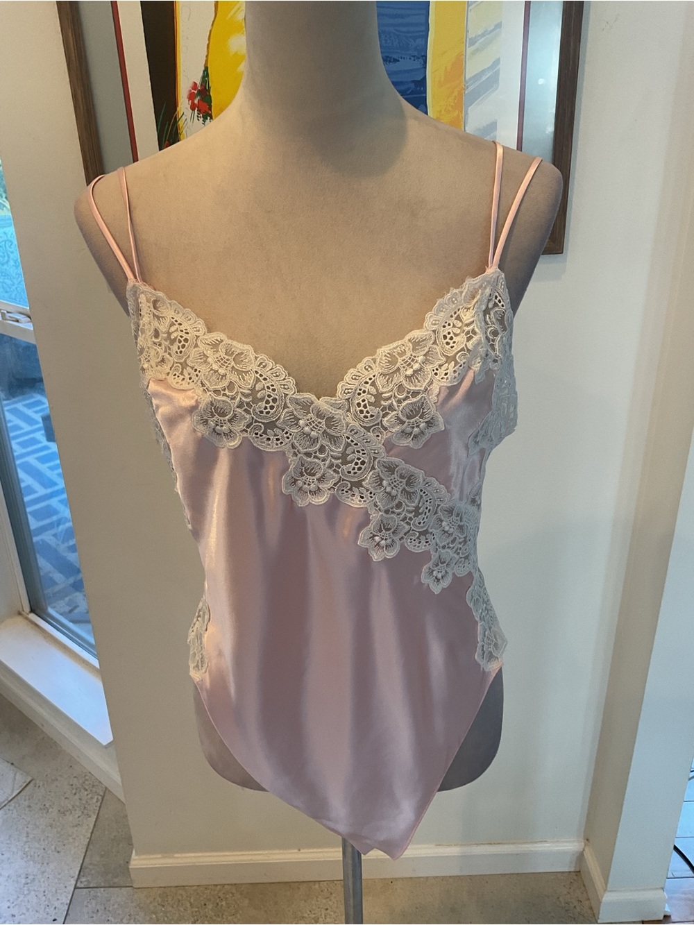 Vintage Victoria's Secret Gold Label Pink Satin Lace Cami Bodysuit